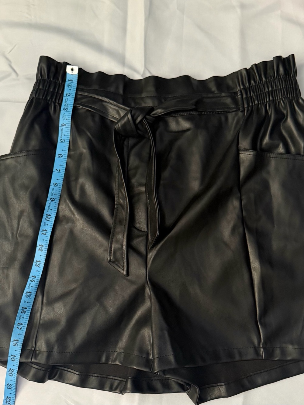 Faux Leather High-Waist Tie Shorts - Black